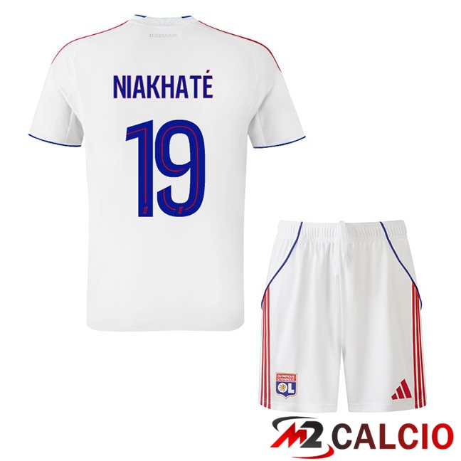 Maglie Calcio Personalizzate,Tute Calcio Squadre,Maglia Nazionale Italiana Calcio | Maglie Calcio Lione OL (NIAKHATÉ 19) Bambino Prima Bianco 2025/2026