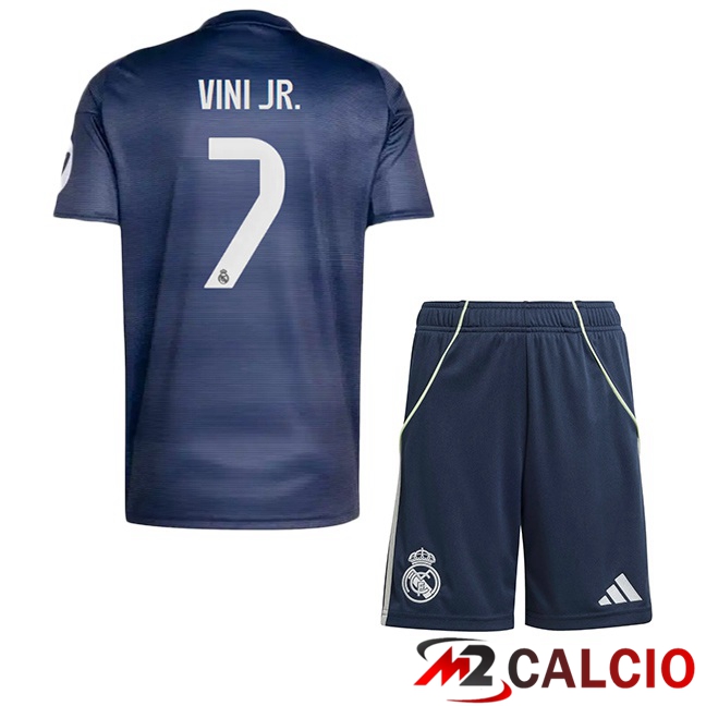 Maglie Calcio Personalizzate,Tute Calcio Squadre,Maglia Nazionale Italiana Calcio | Maglie Calcio Real Madrid (Vini Jr. 7) Bambino Seconda Blu Reale 2025/2026