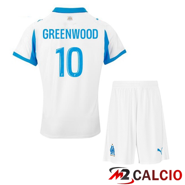 Maglie Calcio Personalizzate,Tute Calcio Squadre,Maglia Nazionale Italiana Calcio | Maglie Calcio Marsiglia OM (GREENWOOD 10) Bambino Prima Bianco 2025/2026