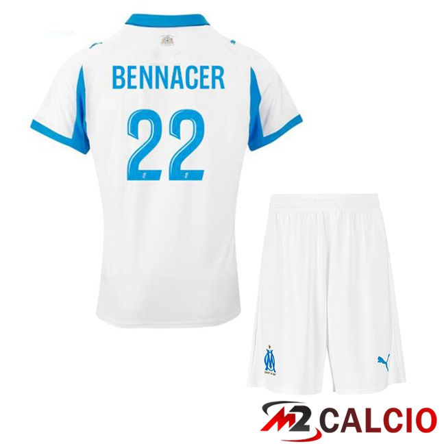 Maglie Calcio Personalizzate,Tute Calcio Squadre,Maglia Nazionale Italiana Calcio | Maglie Calcio Marsiglia OM (BENNACER 22) Bambino Prima Bianco 2025/2026