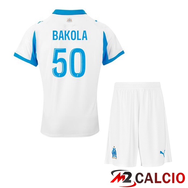 Maglie Calcio Personalizzate,Tute Calcio Squadre,Maglia Nazionale Italiana Calcio | Maglie Calcio Marsiglia OM (BAKOLA 50) Bambino Prima Bianco 2025/2026