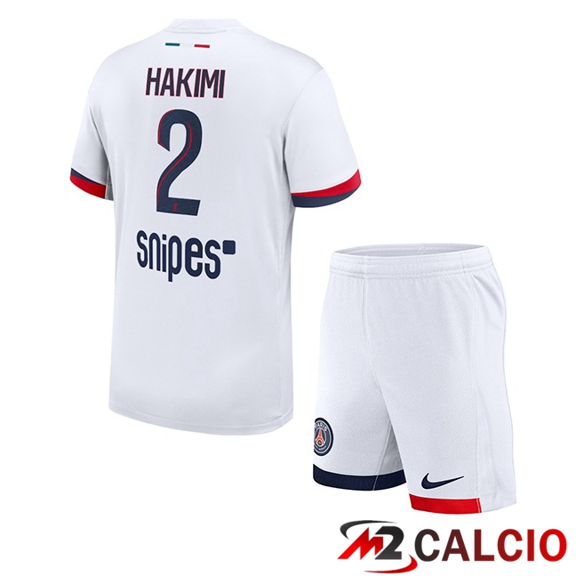 Maglie Calcio Personalizzate,Tute Calcio Squadre,Maglia Nazionale Italiana Calcio | Maglie Calcio Paris PSG (Hakimi 2) Bambino Seconda Bianco 2025/2026