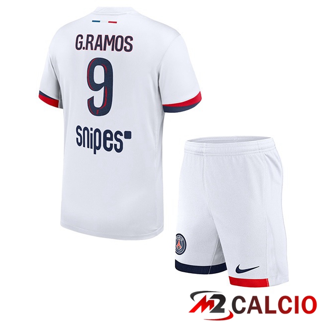 Maglie Calcio Personalizzate,Tute Calcio Squadre,Maglia Nazionale Italiana Calcio | Maglie Calcio Paris PSG (G. Ramos 9) Bambino Seconda Bianco 2025/2026