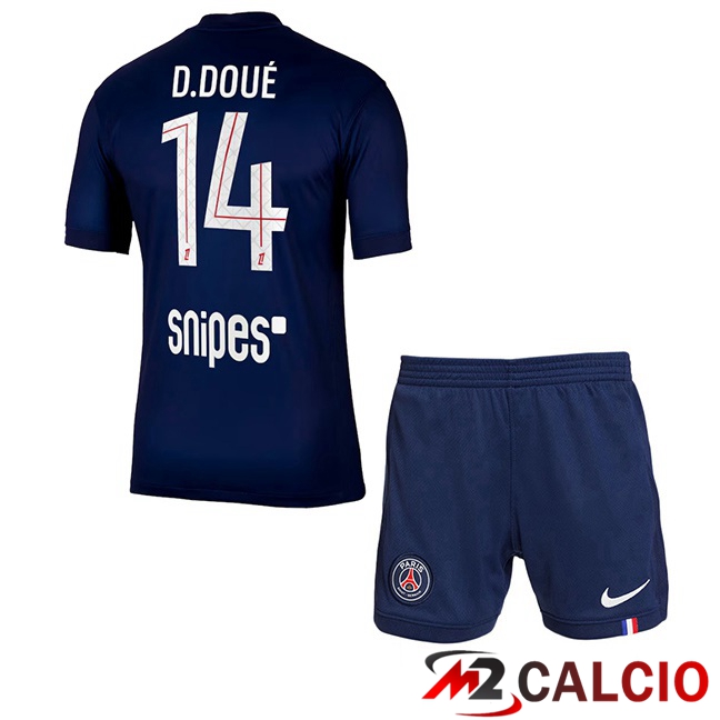 Maglie Calcio Personalizzate,Tute Calcio Squadre,Maglia Nazionale Italiana Calcio | Maglie Calcio Paris PSG (D. Doué 14) Bambino Prima Blu Reale 2025/2026