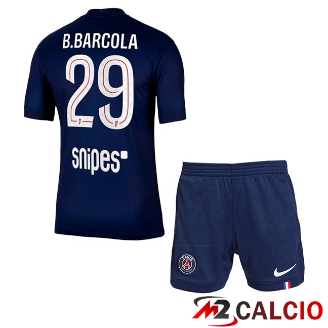 Maglie Calcio Personalizzate,Tute Calcio Squadre,Maglia Nazionale Italiana Calcio | Maglie Calcio Paris PSG (B.Barcola 29) Bambino Prima Blu Reale 2025/2026