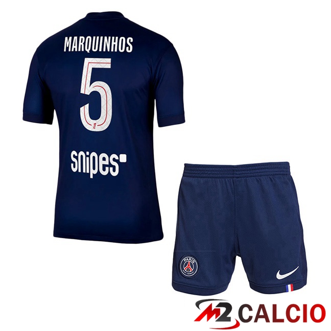 Maglie Calcio Personalizzate,Tute Calcio Squadre,Maglia Nazionale Italiana Calcio | Maglie Calcio Paris PSG (Marquinhos 5) Bambino Prima Blu Reale 2025/2026