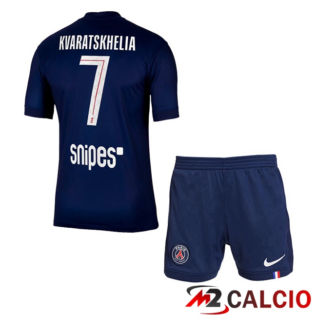 Maglie Calcio Personalizzate,Tute Calcio Squadre,Maglia Nazionale Italiana Calcio | Maglie Calcio Paris PSG (Kvaratskhelia 7) Bambino Prima Blu Reale 2025/2026