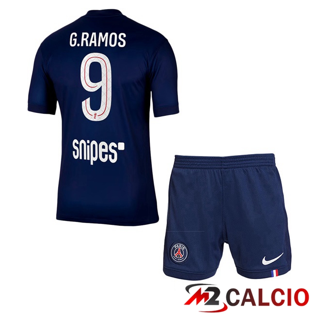 Maglie Calcio Personalizzate,Tute Calcio Squadre,Maglia Nazionale Italiana Calcio | Maglie Calcio Paris PSG (G. Ramos 9) Bambino Prima Blu Reale 2025/2026