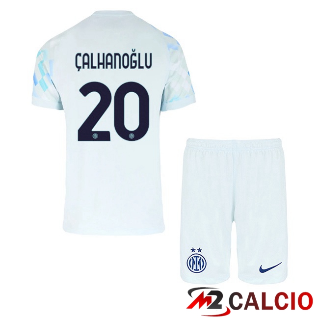 Maglie Calcio Personalizzate,Tute Calcio Squadre,Maglia Nazionale Italiana Calcio | Maglie Calcio Inter Milan (ÇALHANOĞLU 20) Bambino Seconda Bianco Blu 2025/2026