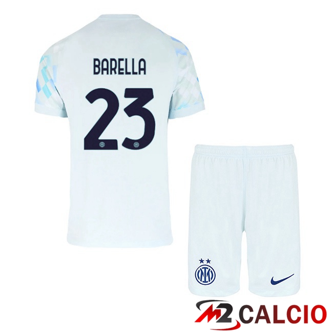 Maglie Calcio Personalizzate,Tute Calcio Squadre,Maglia Nazionale Italiana Calcio | Maglie Calcio Inter Milan (BARELLA 23) Bambino Seconda Bianco Blu 2025/2026