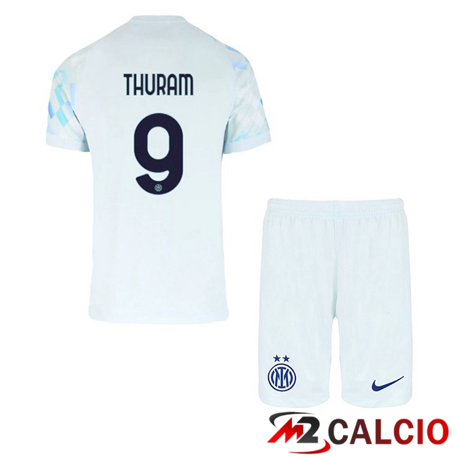 Maglie Calcio Personalizzate,Tute Calcio Squadre,Maglia Nazionale Italiana Calcio | Maglie Calcio Inter Milan (THURAM 9) Bambino Seconda Bianco Blu 2025/2026