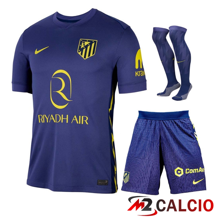 Maglie Calcio Personalizzate,Tute Calcio Squadre,Maglia Nazionale Italiana Calcio | Insieme Maglie Calcio Atletico Madrid Seconda (Pantaloncini + Calzini) 2025 2026