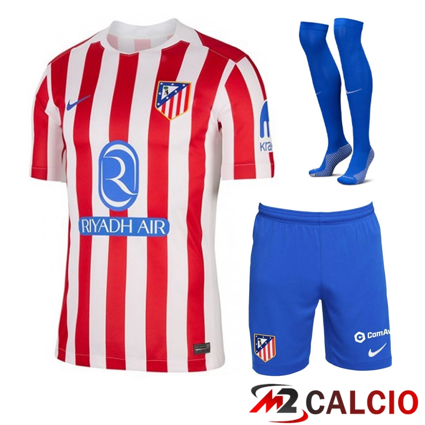 Maglie Calcio Personalizzate,Tute Calcio Squadre,Maglia Nazionale Italiana Calcio | Insieme Maglie Calcio Atletico Madrid Prima (Pantaloncini + Calzini) 2025 2026