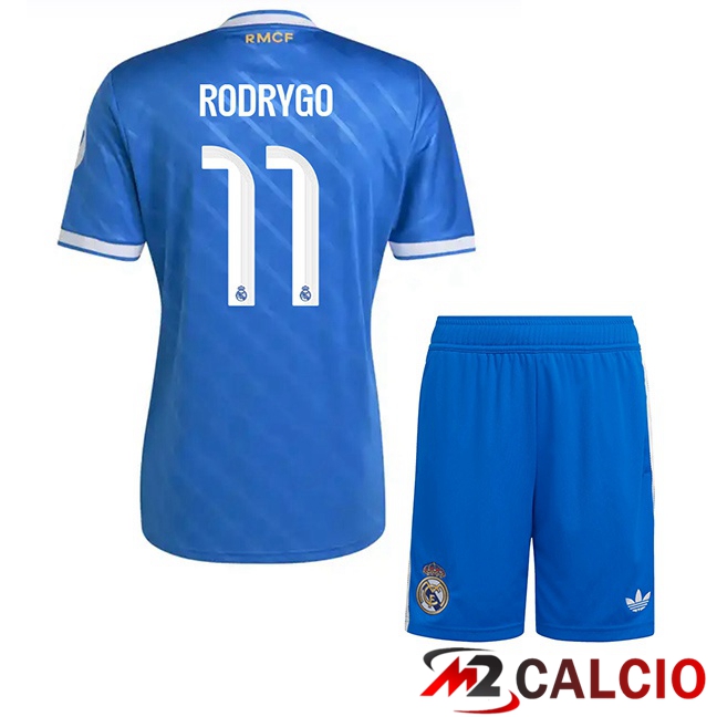 Maglie Calcio Personalizzate,Tute Calcio Squadre,Maglia Nazionale Italiana Calcio | Maglie Calcio Real Madrid (Rodrygo 11) Bambino Terza Blu 2025/2026