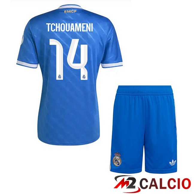 Maglie Calcio Personalizzate,Tute Calcio Squadre,Maglia Nazionale Italiana Calcio | Maglie Calcio Real Madrid (Tchouameni 14) Bambino Terza Blu 2025/2026