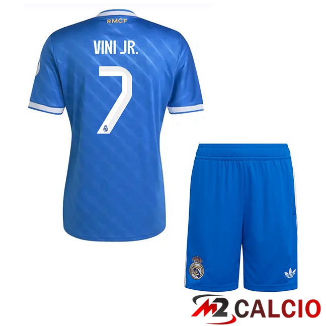 Maglie Calcio Personalizzate,Tute Calcio Squadre,Maglia Nazionale Italiana Calcio | Maglie Calcio Real Madrid (Vini Jr. 7) Bambino Terza Blu 2025/2026