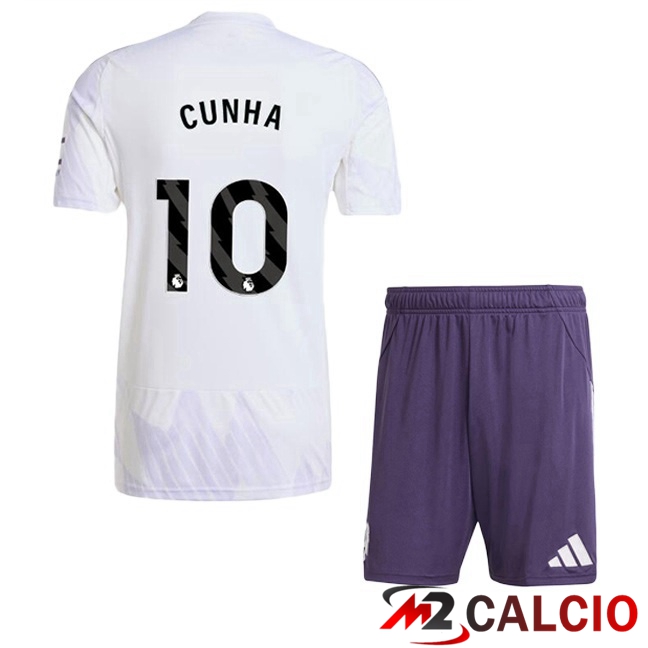 Maglie Calcio Personalizzate,Tute Calcio Squadre,Maglia Nazionale Italiana Calcio | Maglie Calcio Manchester United (CUNHA 10) Bambino Seconda Bianco 2025/2026