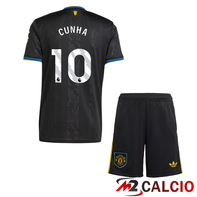 Maglie Calcio Personalizzate,Tute Calcio Squadre,Maglia Nazionale Italiana Calcio | Maglie Calcio Manchester United (CUNHA 10) Bambino Terza Nero 2025/2026