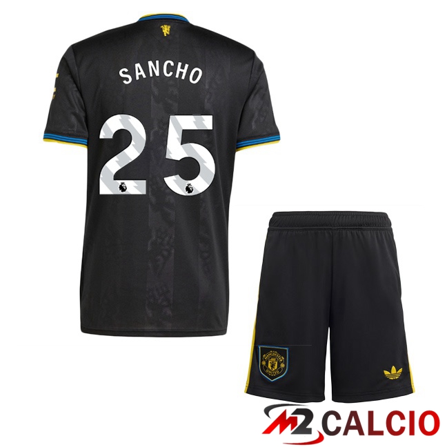 Maglie Calcio Personalizzate,Tute Calcio Squadre,Maglia Nazionale Italiana Calcio | Maglie Calcio Manchester United (SANCHO 25) Bambino Terza Nero 2025/2026
