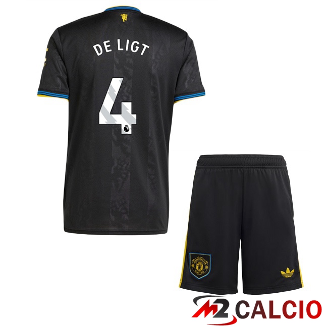 Maglie Calcio Personalizzate,Tute Calcio Squadre,Maglia Nazionale Italiana Calcio | Maglie Calcio Manchester United (DE LIGT 4) Bambino Terza Nero 2025/2026