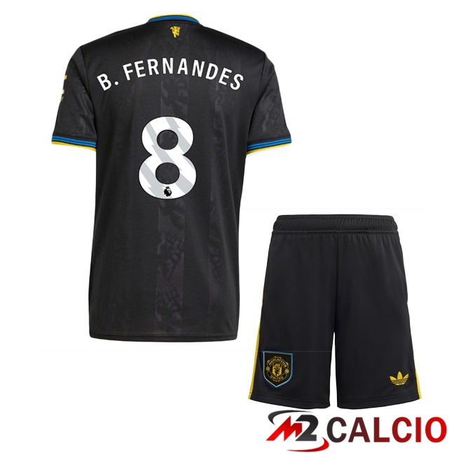 Maglie Calcio Personalizzate,Tute Calcio Squadre,Maglia Nazionale Italiana Calcio | Maglie Calcio Manchester United (B. FERNANDES 8) Bambino Terza Nero 2025/2026