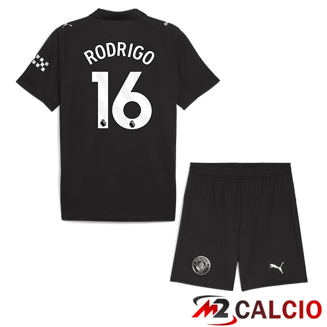 Maglie Calcio Personalizzate,Tute Calcio Squadre,Maglia Nazionale Italiana Calcio | Maglie Calcio Manchester City (Rodrigo 16) Bambino Seconda Nero 2025/2026
