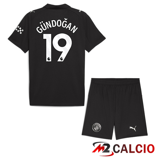 Maglie Calcio Personalizzate,Tute Calcio Squadre,Maglia Nazionale Italiana Calcio | Maglie Calcio Manchester City (Ilkay Gündoğan 19) Bambino Seconda Nero 2025/2026