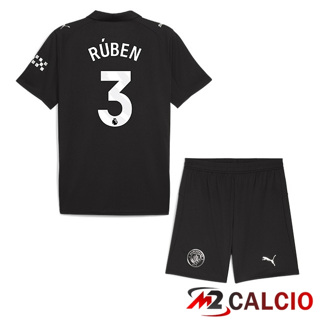 Maglie Calcio Personalizzate,Tute Calcio Squadre,Maglia Nazionale Italiana Calcio | Maglie Calcio Manchester City (Ruben Dias 3) Bambino Seconda Nero 2025/2026