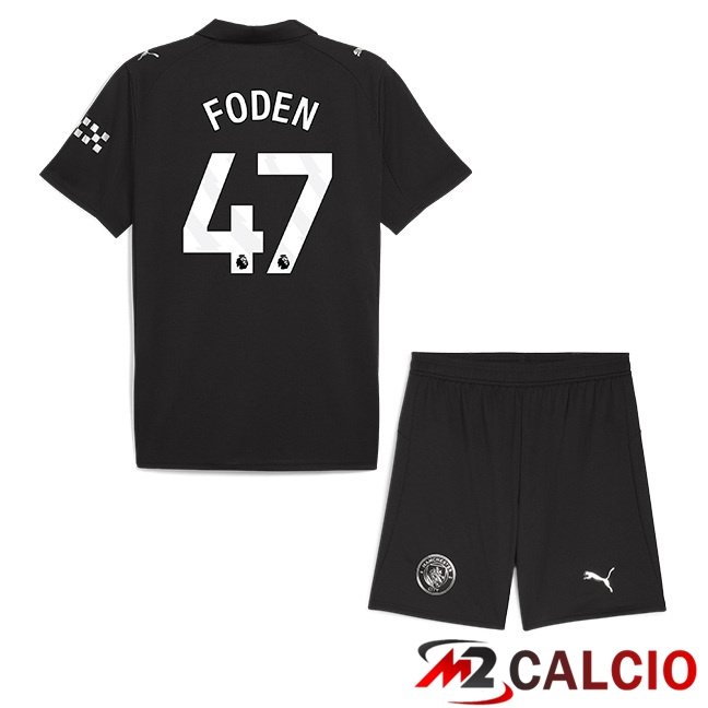Maglie Calcio Personalizzate,Tute Calcio Squadre,Maglia Nazionale Italiana Calcio | Maglie Calcio Manchester City (Phil Foden 47) Bambino Seconda Nero 2025/2026