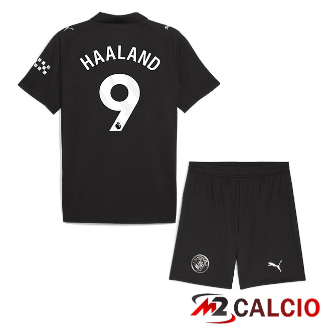Maglie Calcio Personalizzate,Tute Calcio Squadre,Maglia Nazionale Italiana Calcio | Maglie Calcio Manchester City (Erling Haaland 9) Bambino Seconda Nero 2025/2026