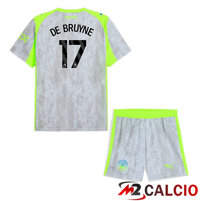 Maglie Calcio Personalizzate,Tute Calcio Squadre,Maglia Nazionale Italiana Calcio | Maglie Calcio Manchester City (Kevin De Bruyne 17) Bambino Terza Grigio Verde 2025/2026