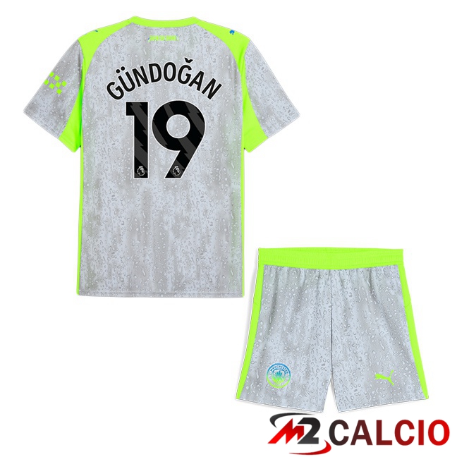 Maglie Calcio Personalizzate,Tute Calcio Squadre,Maglia Nazionale Italiana Calcio | Maglie Calcio Manchester City (Ilkay Gündoğan 19) Bambino Terza Grigio Verde 2025/2026