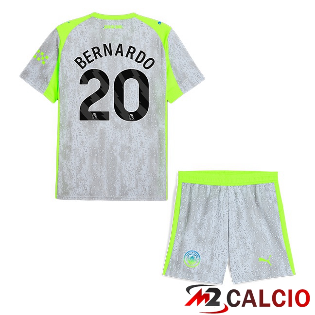 Maglie Calcio Personalizzate,Tute Calcio Squadre,Maglia Nazionale Italiana Calcio | Maglie Calcio Manchester City (Bernardo Silva 20) Bambino Terza Grigio Verde 2025/2026