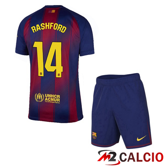 Maglie Calcio Personalizzate,Tute Calcio Squadre,Maglia Nazionale Italiana Calcio | Maglie Calcio FC Barcellona (RASHFORD 14) Bambino Prima Blu Rosso 2025/2026