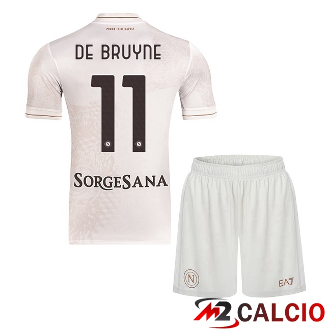 Maglie Calcio Personalizzate,Tute Calcio Squadre,Maglia Nazionale Italiana Calcio | Maglie Calcio SSC Napoli (Kevin De Bruyne 11) Bambino Seconda Bianco 2025/2026