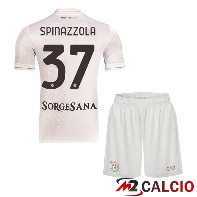 Maglie Calcio Personalizzate,Tute Calcio Squadre,Maglia Nazionale Italiana Calcio | Maglie Calcio SSC Napoli (Leonardo Spinazzola 37) Bambino Seconda Bianco 2025/2026
