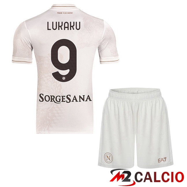 Maglie Calcio Personalizzate,Tute Calcio Squadre,Maglia Nazionale Italiana Calcio | Maglie Calcio SSC Napoli (Romelu Lukaku 9) Bambino Seconda Bianco 2025/2026