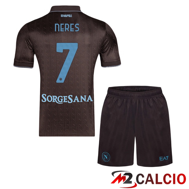 Maglie Calcio Personalizzate,Tute Calcio Squadre,Maglia Nazionale Italiana Calcio | Maglie Calcio SSC Napoli (David Neres 7) Bambino Terza Marrone 2025/2026