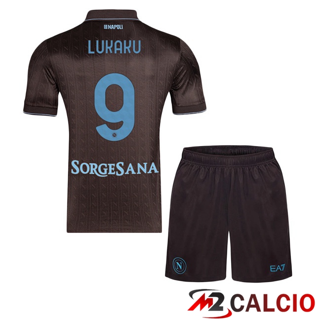 Maglie Calcio Personalizzate,Tute Calcio Squadre,Maglia Nazionale Italiana Calcio | Maglie Calcio SSC Napoli (Romelu Lukaku 9) Bambino Terza Marrone 2025/2026