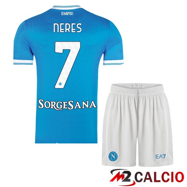 Maglie Calcio Personalizzate,Tute Calcio Squadre,Maglia Nazionale Italiana Calcio | Maglie Calcio SSC Napoli (David Neres 7) Bambino Prima Blu 2025/2026