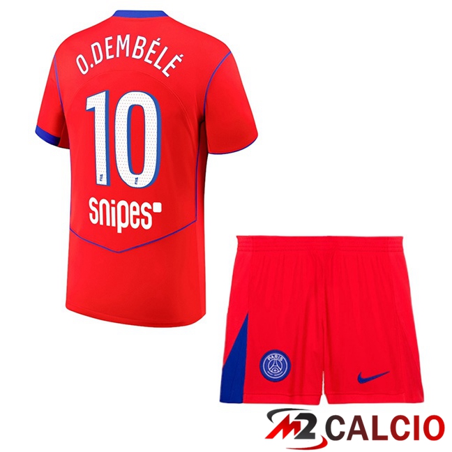 Maglie Calcio Personalizzate,Tute Calcio Squadre,Maglia Nazionale Italiana Calcio | Maglie Calcio Paris PSG (O. Dembélé 10) Bambino Terza Rosso 2025/2026