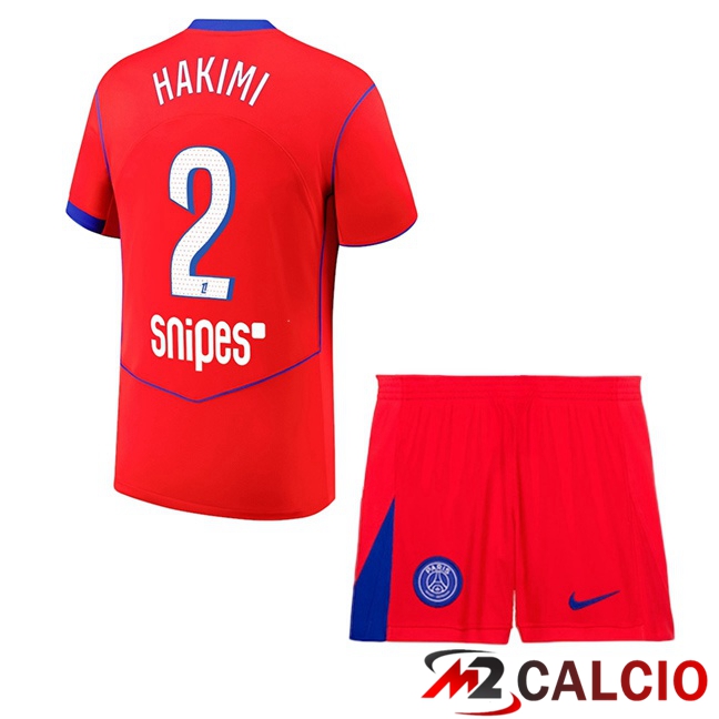 Maglie Calcio Personalizzate,Tute Calcio Squadre,Maglia Nazionale Italiana Calcio | Maglie Calcio Paris PSG (Hakimi 2) Bambino Terza Rosso 2025/2026