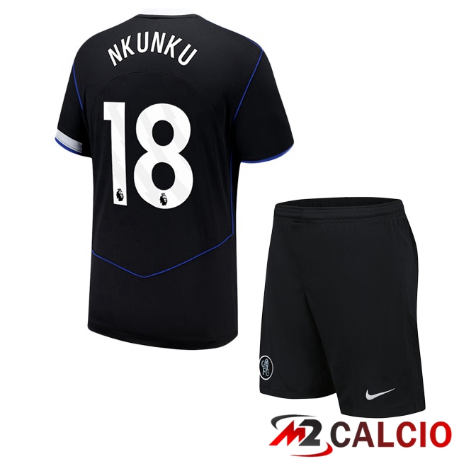 Maglie Calcio Personalizzate,Tute Calcio Squadre,Maglia Nazionale Italiana Calcio | Maglie Calcio FC Chelsea (Nkunku 18) Bambino Terza Nero 2025/2026