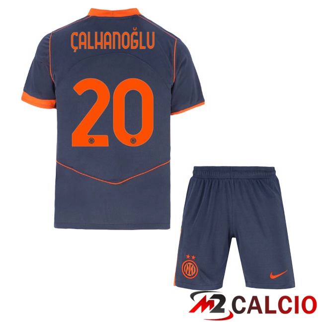 Maglie Calcio Personalizzate,Tute Calcio Squadre,Maglia Nazionale Italiana Calcio | Maglie Calcio Inter Milan (ÇALHANOĞLU 20) Bambino Terza Grigio 2025/2026