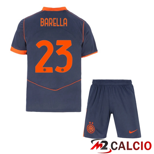 Maglie Calcio Personalizzate,Tute Calcio Squadre,Maglia Nazionale Italiana Calcio | Maglie Calcio Inter Milan (BARELLA 23) Bambino Terza Grigio 2025/2026