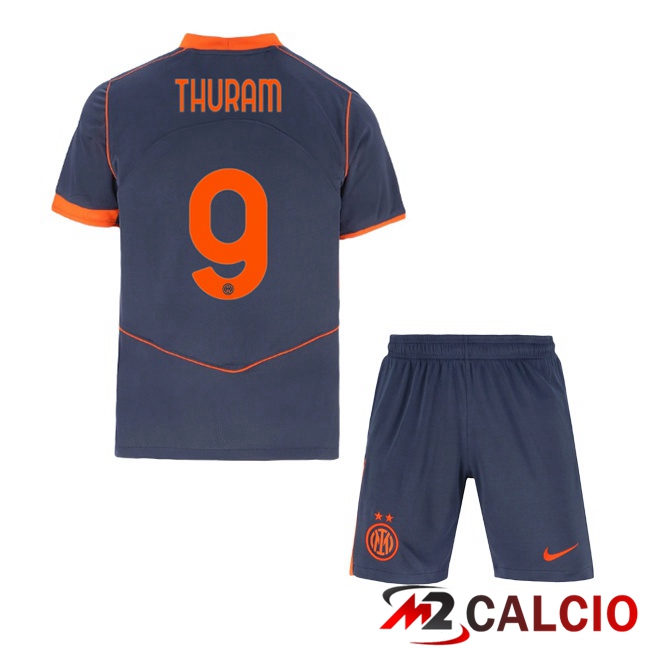 Maglie Calcio Personalizzate,Tute Calcio Squadre,Maglia Nazionale Italiana Calcio | Maglie Calcio Inter Milan (THURAM 9) Bambino Terza Grigio 2025/2026