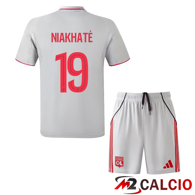 Maglie Calcio Personalizzate,Tute Calcio Squadre,Maglia Nazionale Italiana Calcio | Maglie Calcio Lione OL (NIAKHATÉ 19) Bambino Terza Grigio 2025/2026