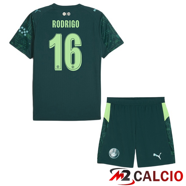 Maglie Calcio Personalizzate,Tute Calcio Squadre,Maglia Nazionale Italiana Calcio | Maglie Calcio Manchester City (Rodrigo 16) Bambino Quarto Verde 2025/2026