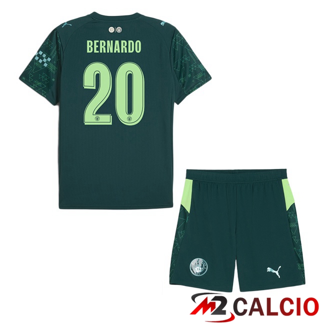 Maglie Calcio Personalizzate,Tute Calcio Squadre,Maglia Nazionale Italiana Calcio | Maglie Calcio Manchester City (Bernardo Silva 20) Bambino Quarto Verde 2025/2026