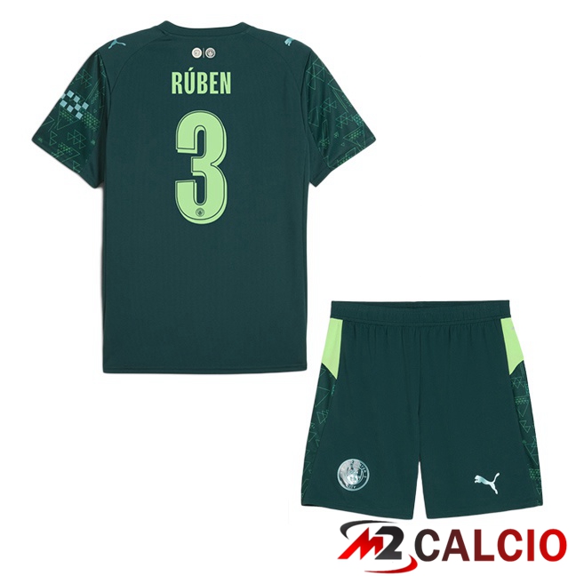 Maglie Calcio Personalizzate,Tute Calcio Squadre,Maglia Nazionale Italiana Calcio | Maglie Calcio Manchester City (Ruben Dias 3) Bambino Quarto Verde 2025/2026